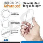 Close-up of the extra-wide non-gagging scraping head on the Azatek stainless steel tongue scraper.