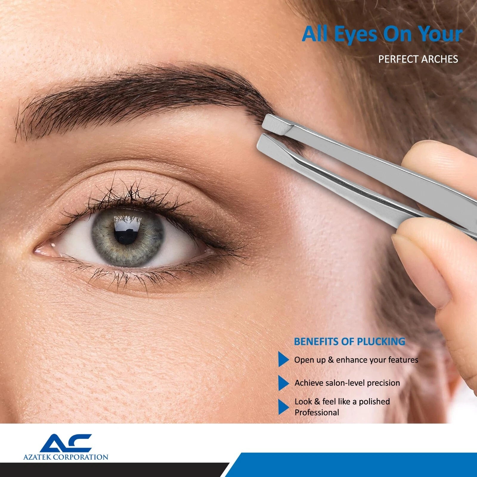Azatek Eyebrow Hair Tweezers 5615-11 11cm professional stainless steel tweezers