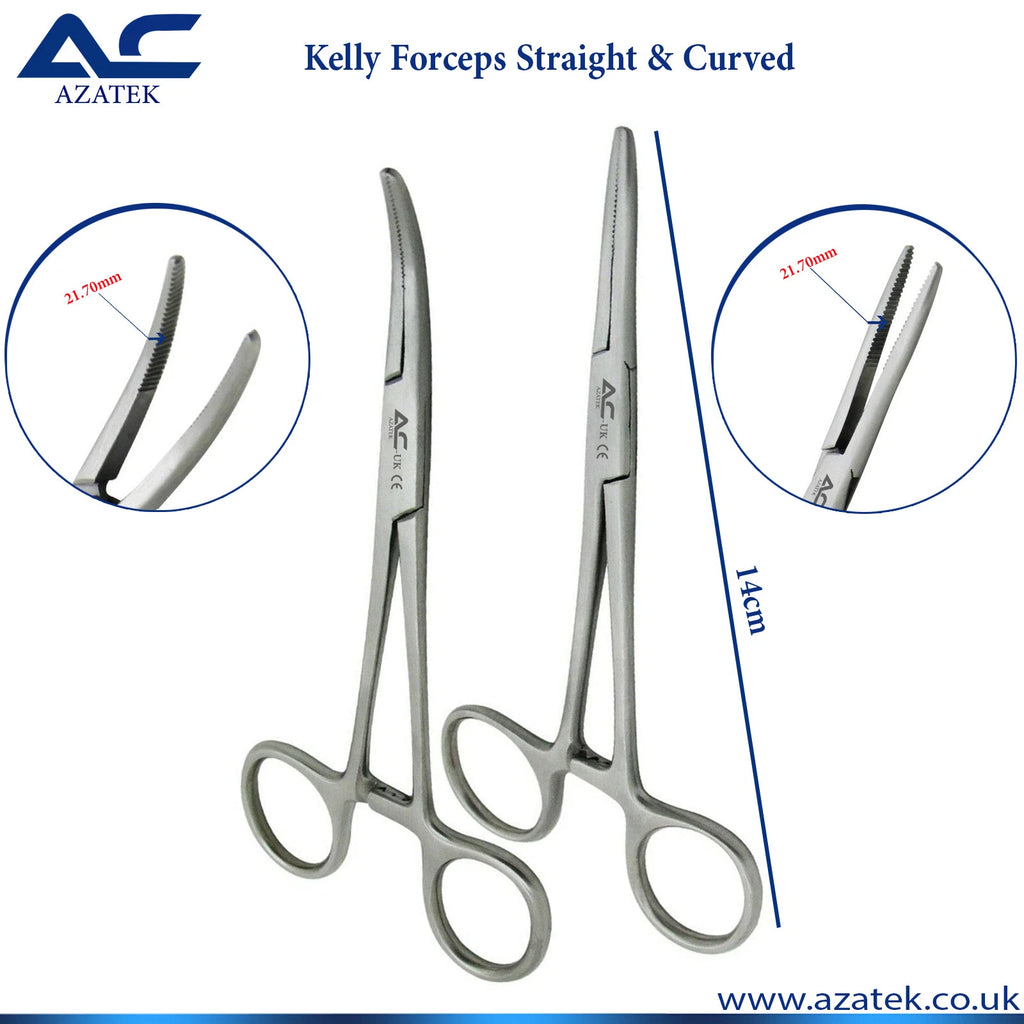 Azatek 14cm Kelly forceps straight and curved stainless steel