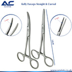 Azatek 14cm Kelly forceps straight and curved stainless steel