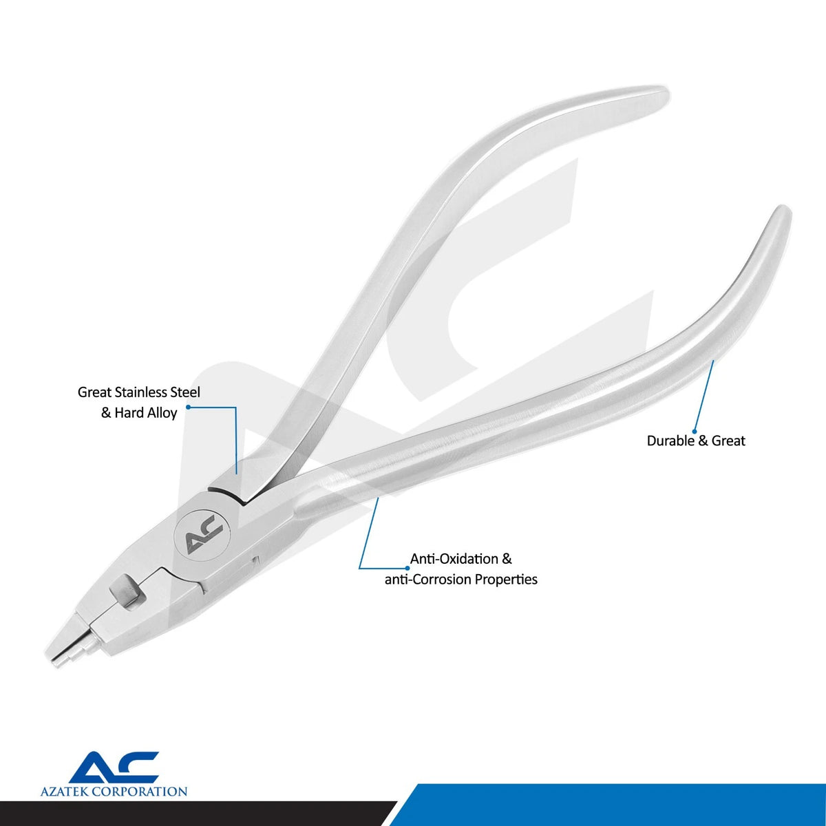Azatek Kim plier working jaws for bending and adjusting orthodontic wire