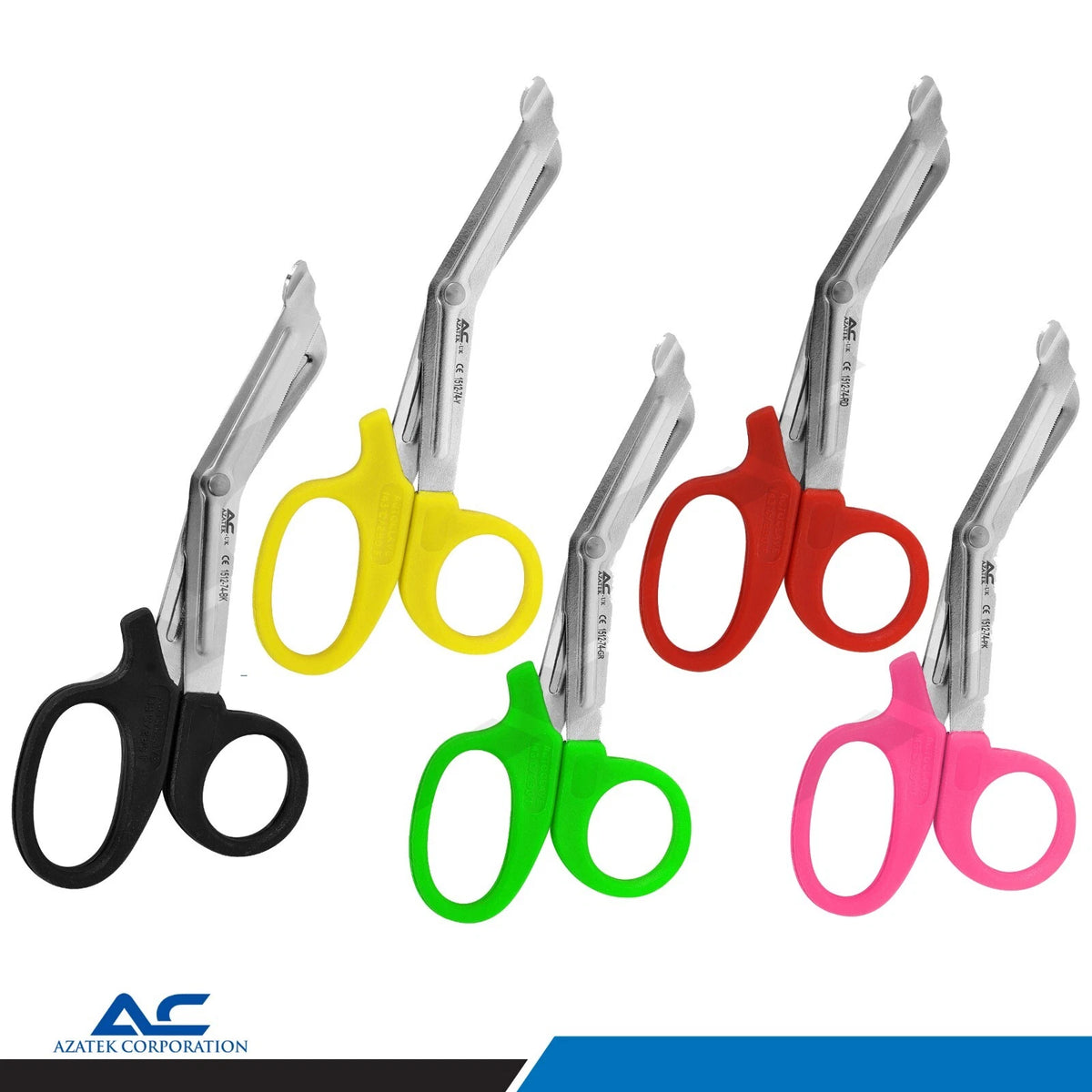 Azatek Lister Bandage Scissor 14.5cm in black yellow red green and pink