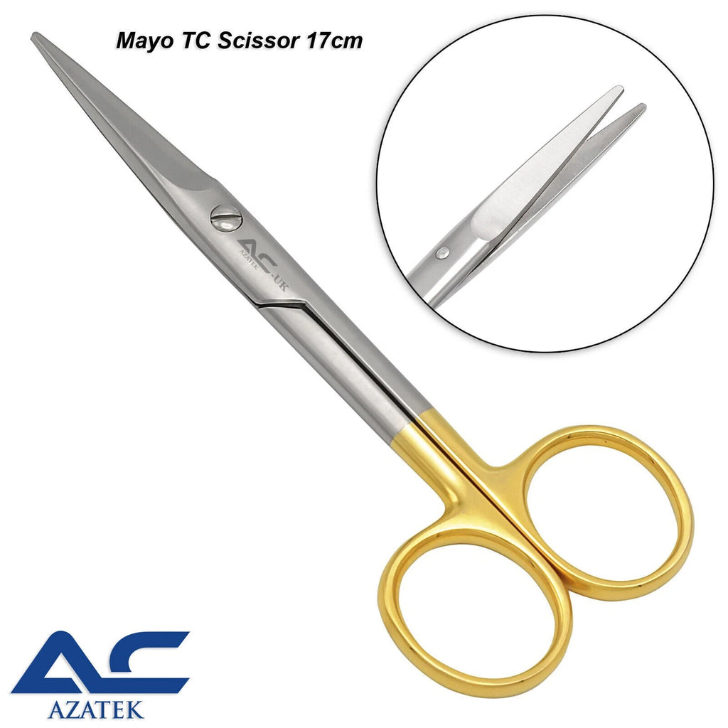 Azatek Mayo TC Scissor 17cm with tungsten carbide cutting inserts