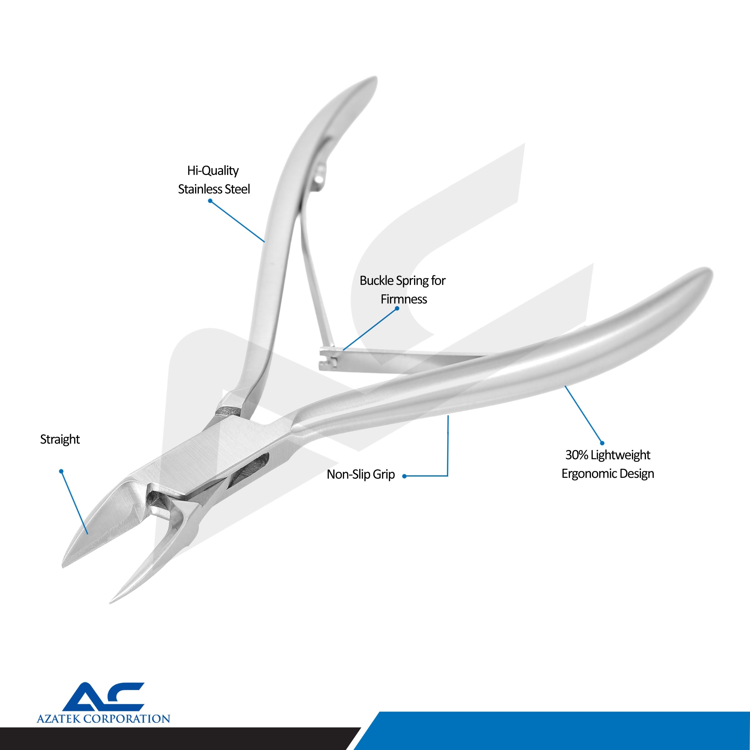 Ergonomic spring handle of Azatek professional stainless steel nail corner cutter