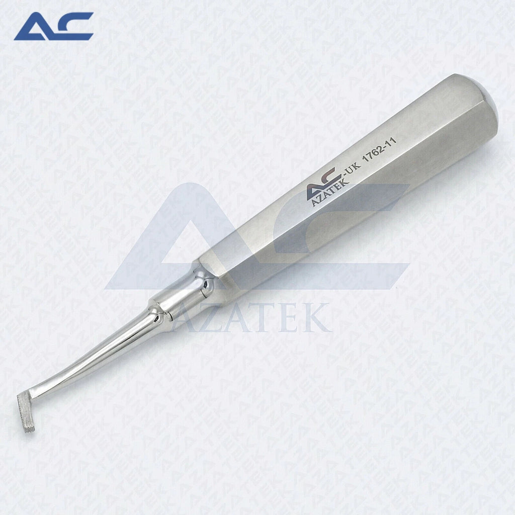 Serrated working end of professional orthodontic Mershon Band Pusher