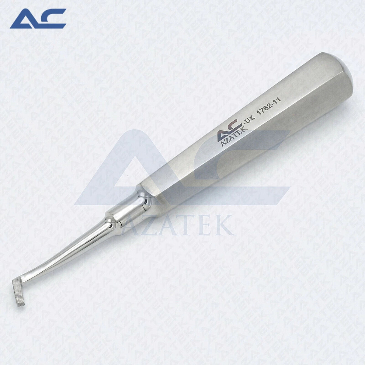 Serrated working end of professional orthodontic Mershon Band Pusher