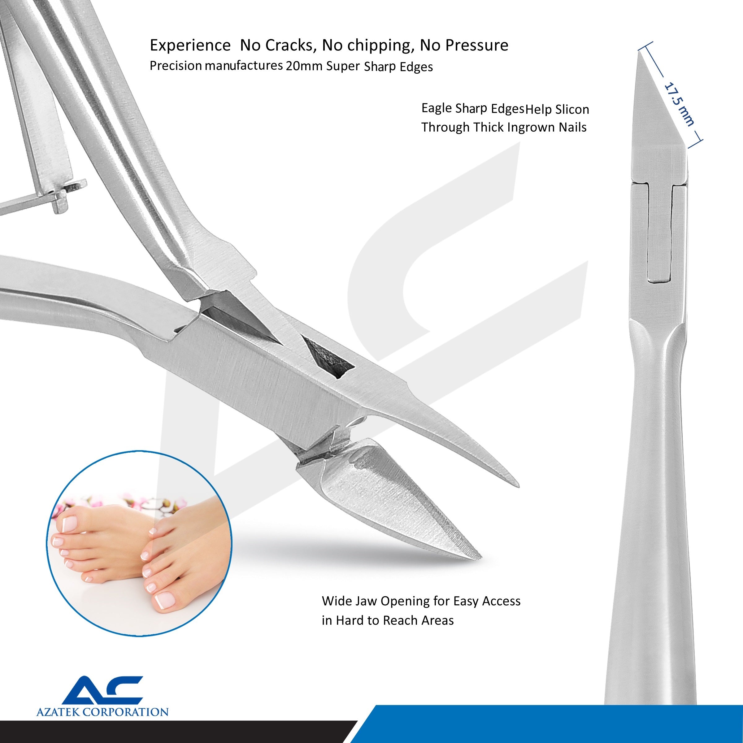 Side profile of stainless steel nail corner cutter for podiatry and chiropody use
