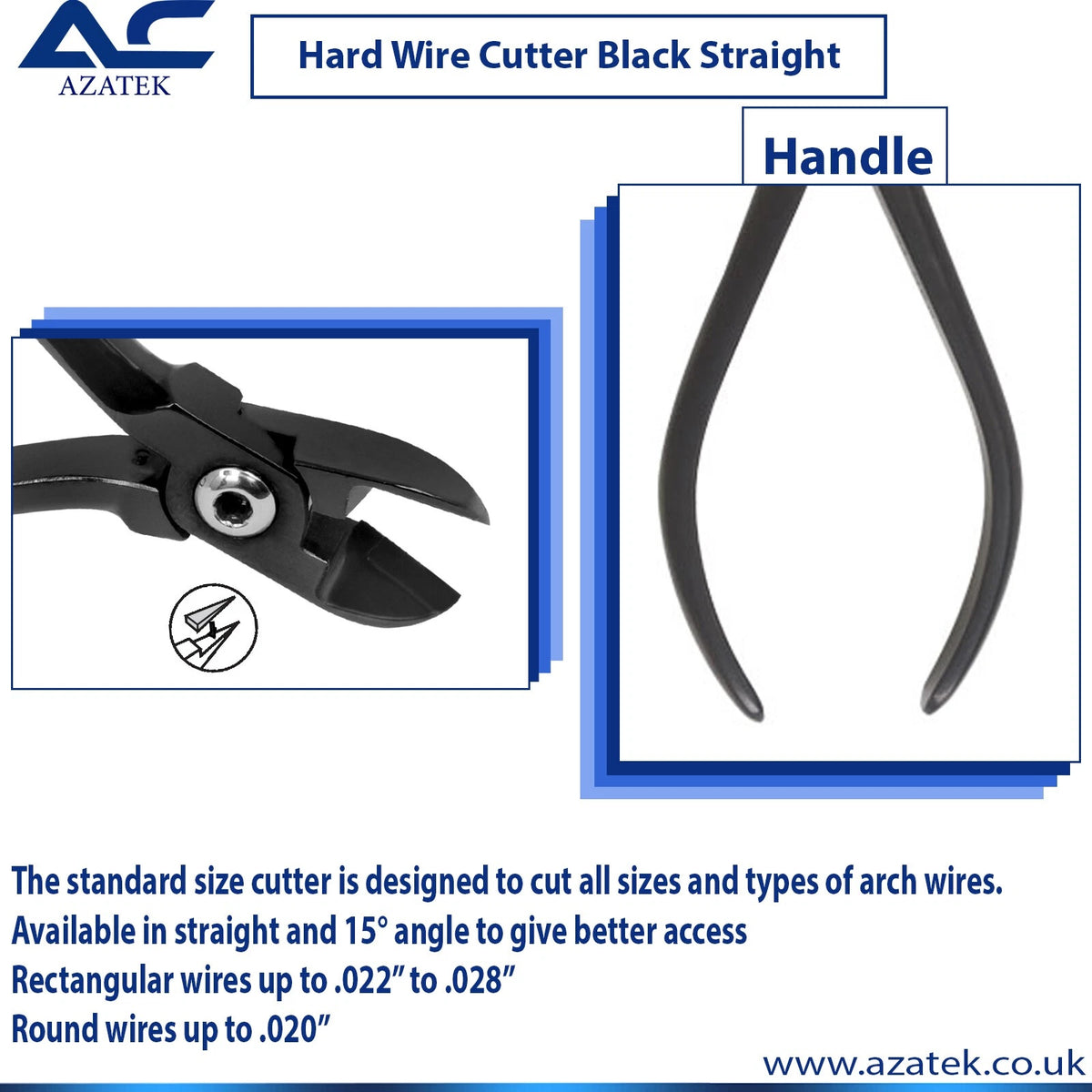 Azatek Orthodontic Hard Wire Cutter Black Straight for professional orthodontic archwire cutting.