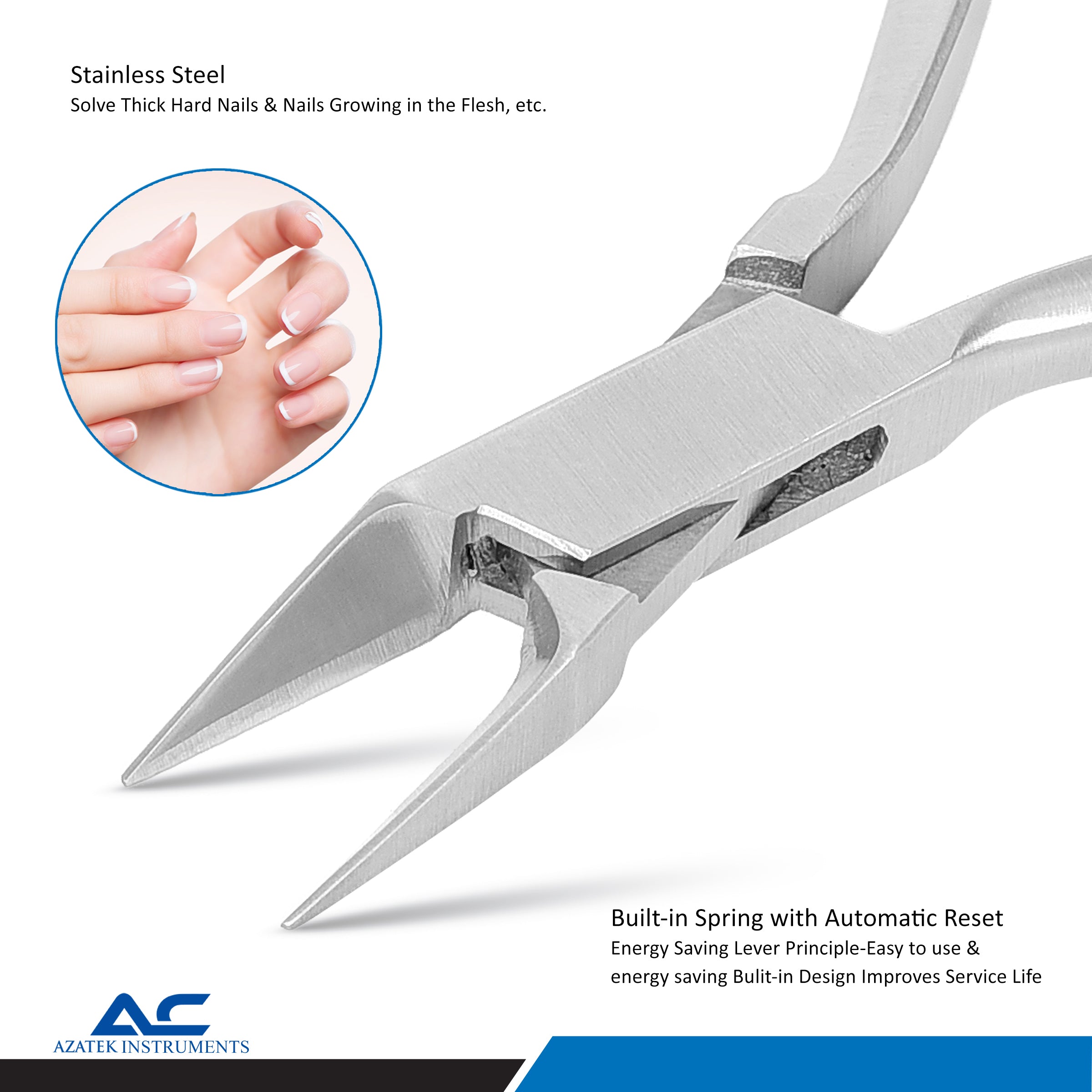 Close-up of sharp precision jaws designed for cutting ingrown and thick toenails accurately.