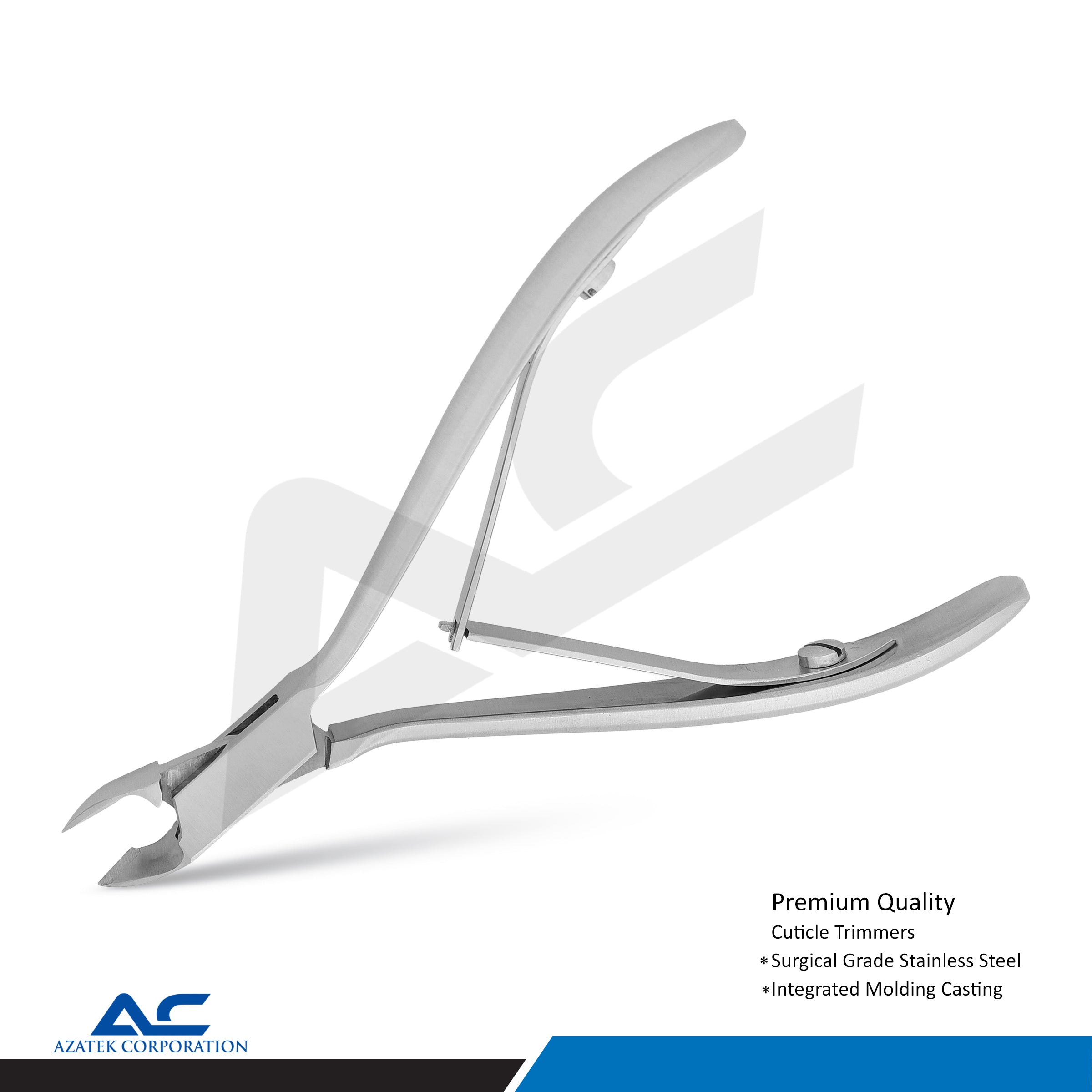 Front view of Azatek 10cm toe nail nippers with precision moon shape cutting head