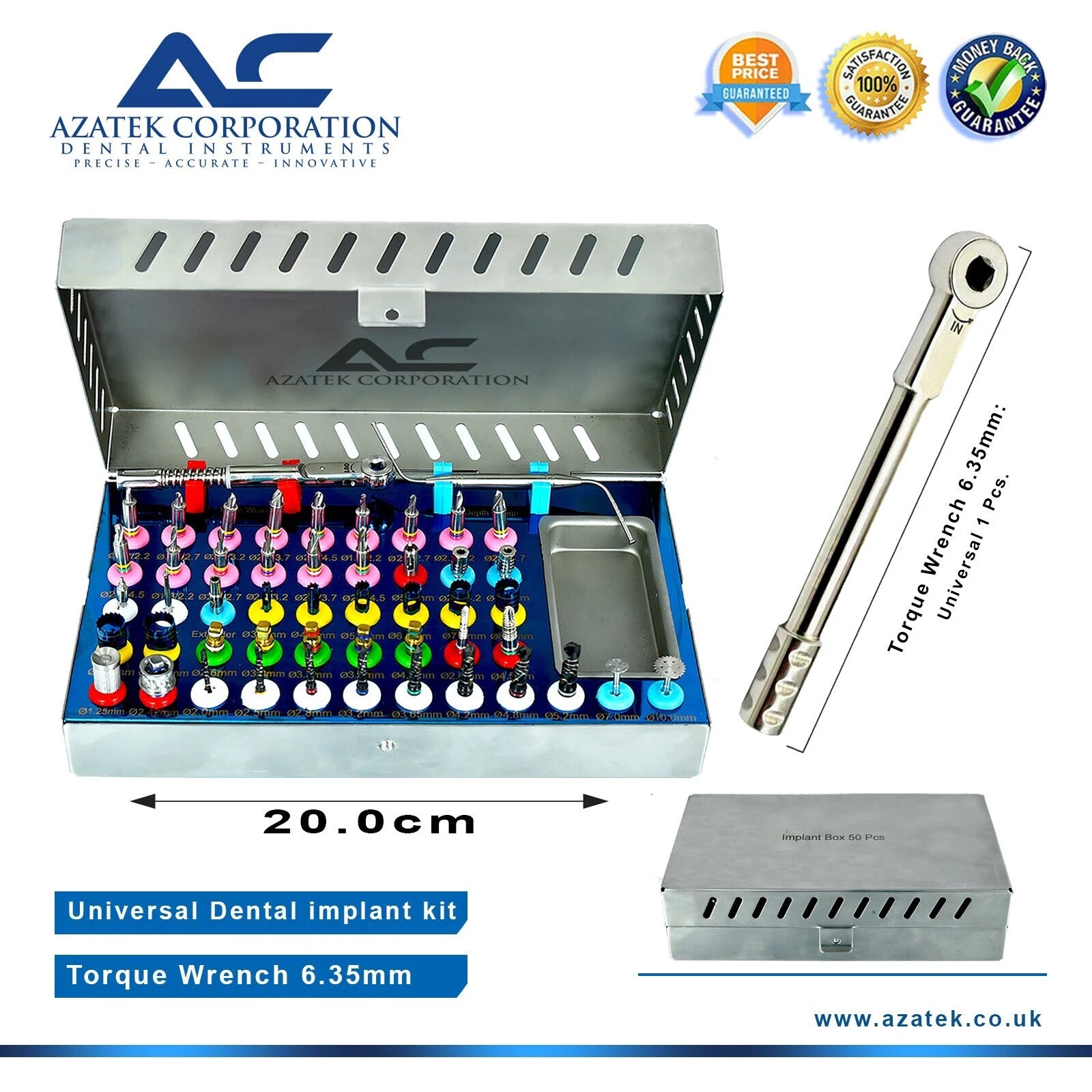 Extractor Teeth Instruments Universal Dental Implant Kit 50 Pieces with 6.35mm Torque Wrench ...