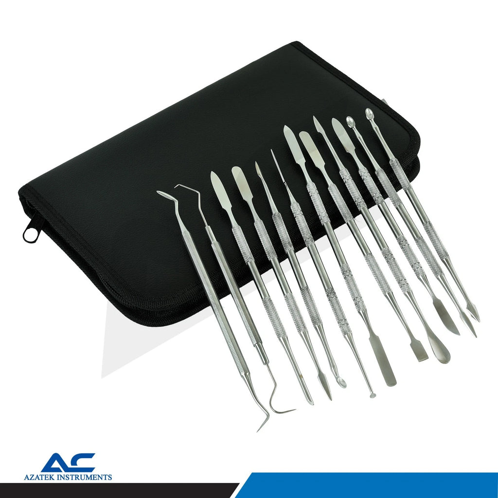 Azatek Wax Carving & Sculpting Tool Set with stainless steel precision wax modelling tools and black storage case
