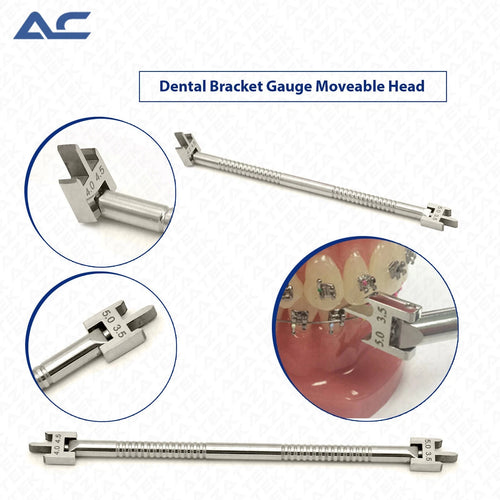 Azatek 15cm dental bracket height gauge with 45-degree movable double head for orthodontic bracket positioning