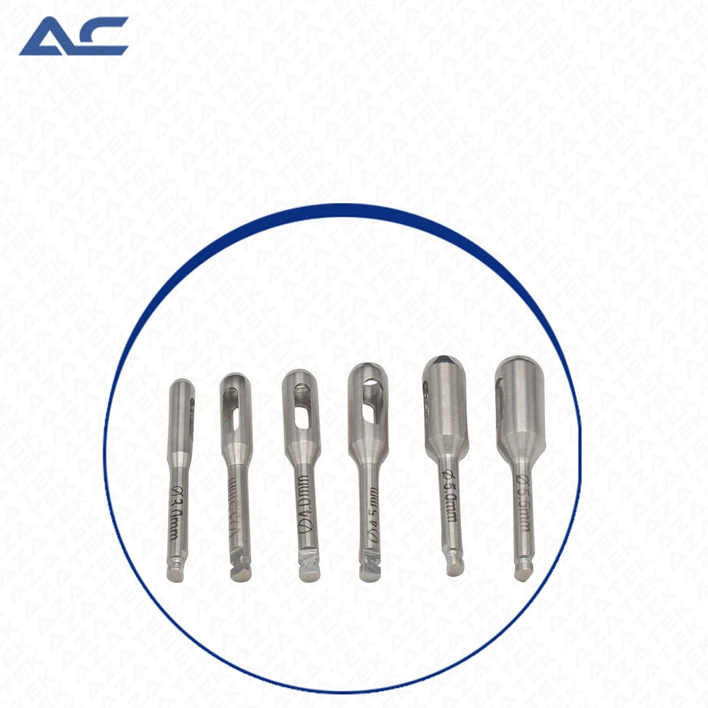 Dental implant tissue punches in 4.5mm, 5mm and 5.5mm sizes