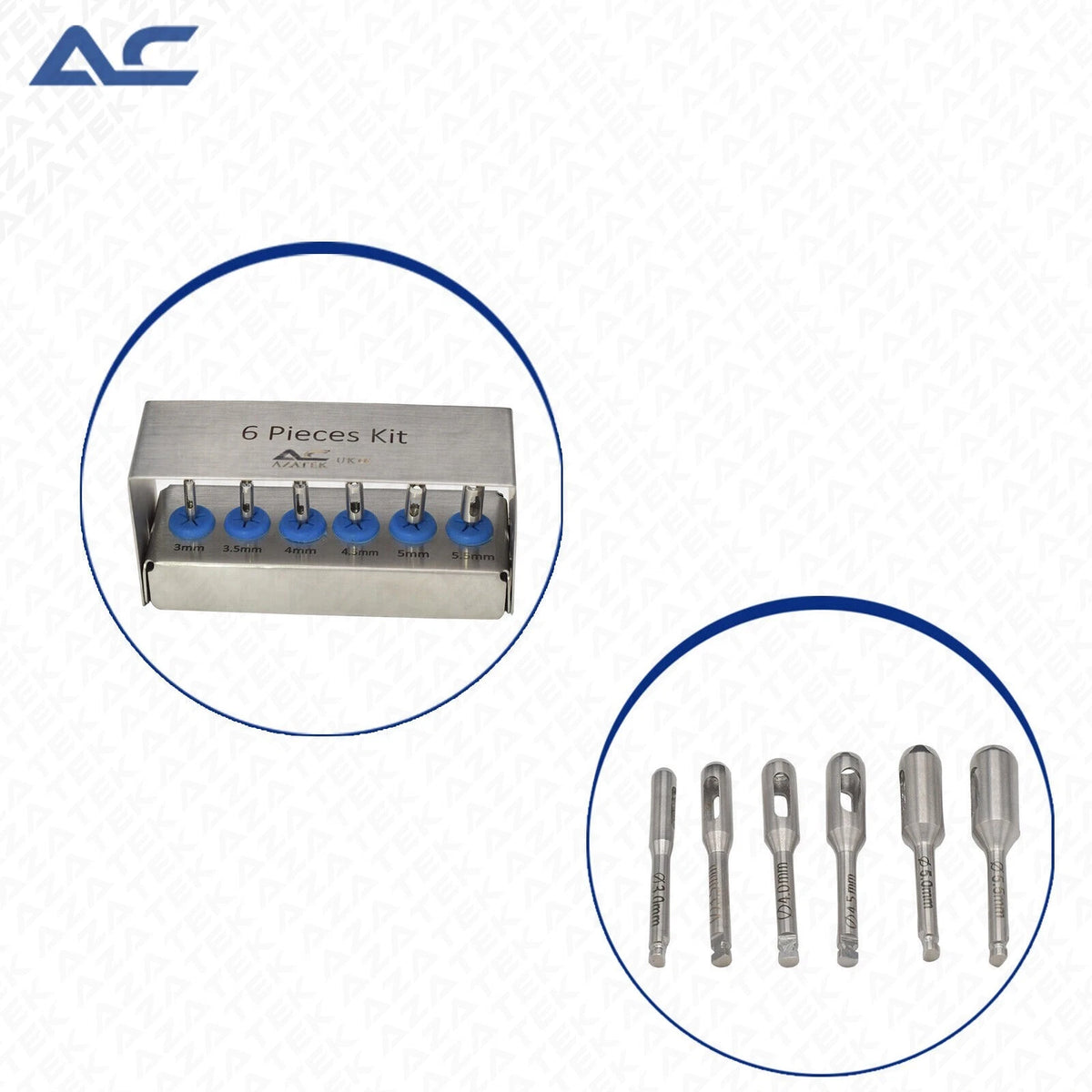 Dental Implant Tissue Punch Kit with 3mm to 5.5mm tissue punch sizes