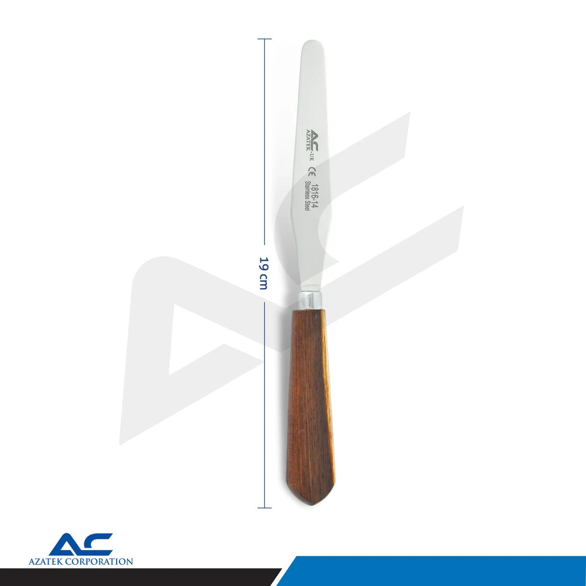 Dental laboratory plaster spatula with rigid polished stainless steel blade