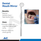 Close-up of the integrated measurement scale on the Azatek 14cm dental examination mirror