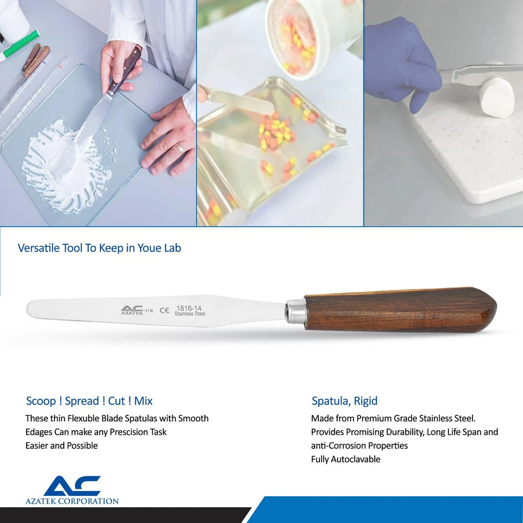 Dental plaster spatula 19cm with rigid stainless steel blade and wooden handle