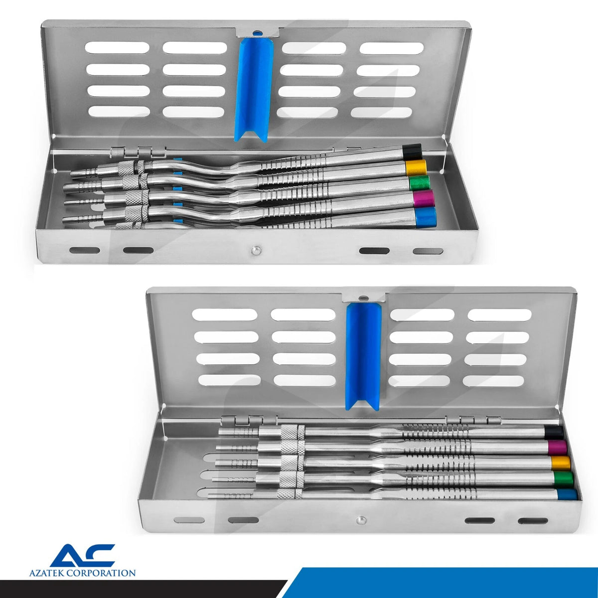 Azatek Dental Sinus Elevation Osteotome Kit with five-piece bayonet and straight concave variations