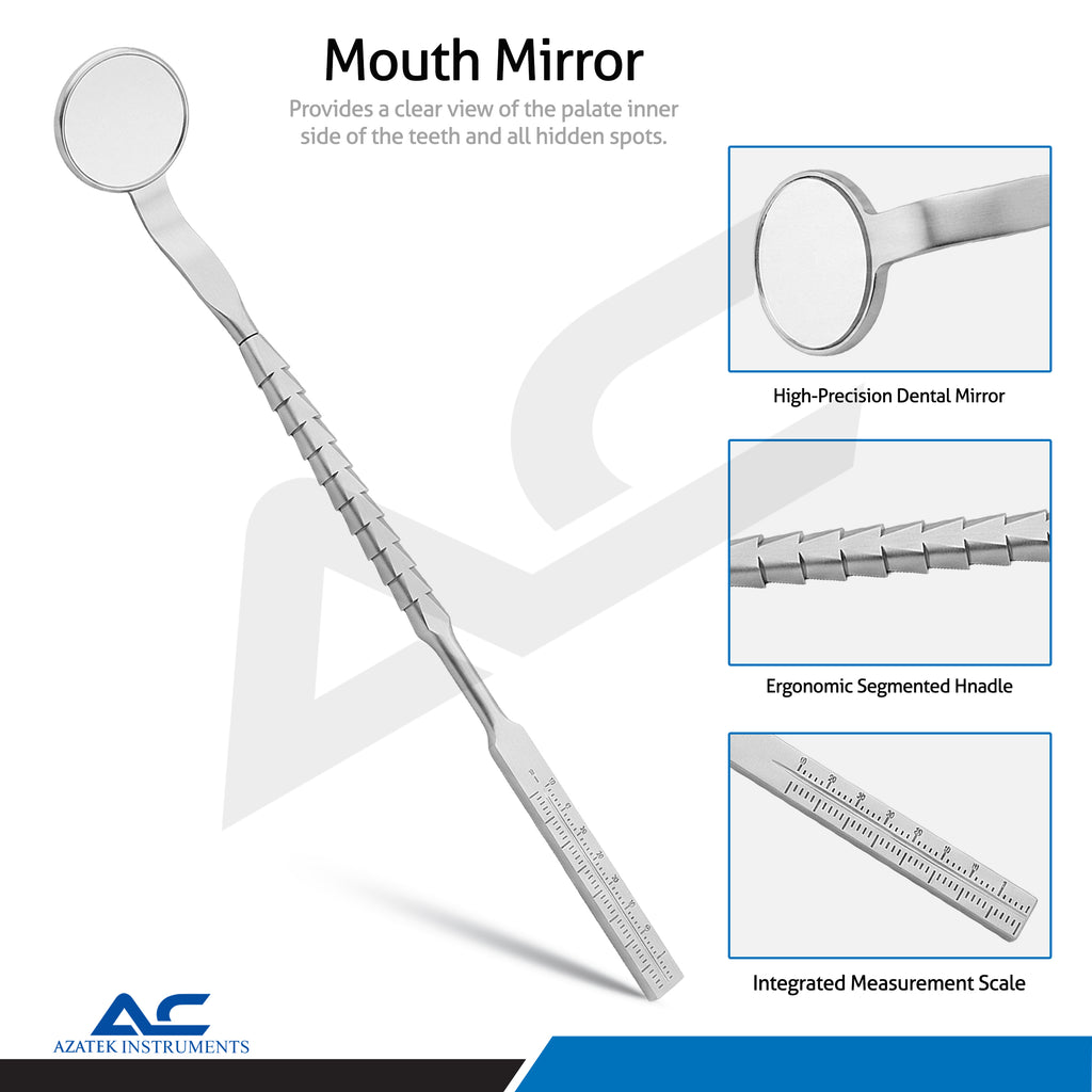 Reverse side of the Azatek double sided dental mouth mirror showing the second reflective surface