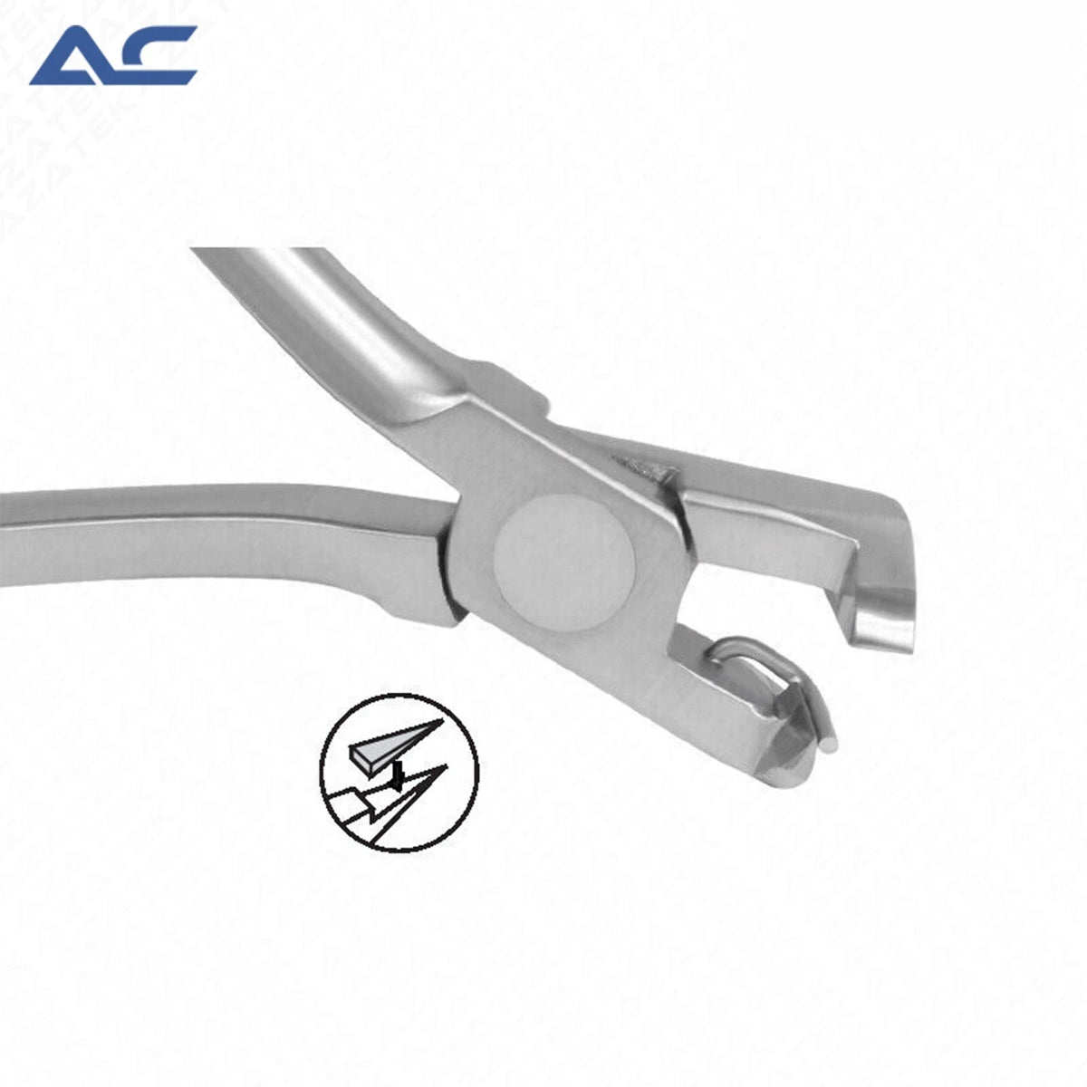 Flush cut distal end cutter designed to cut orthodontic wire near the buccal tube