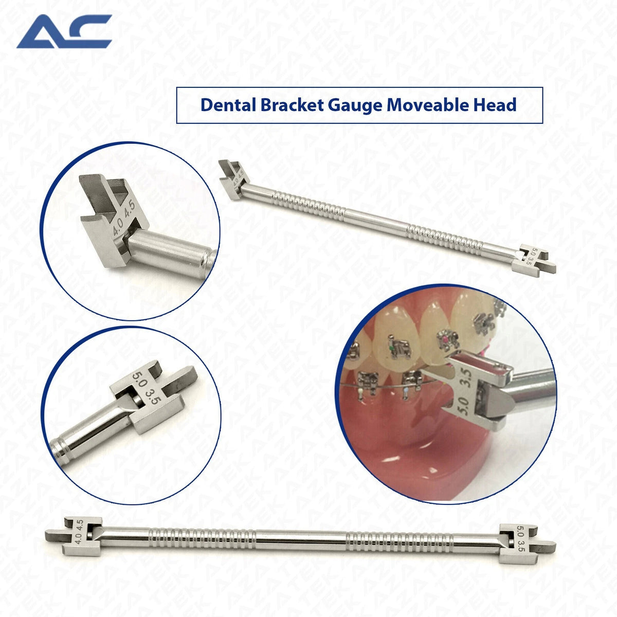 Movable double head dental bracket height gauge for orthodontic procedures