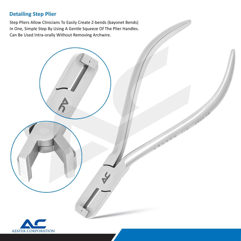 Orthodontic Detailing Step Plier for creating Z-bends and bayonet bends