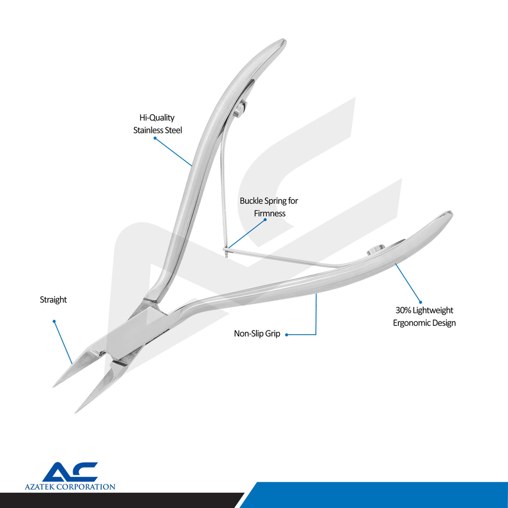 Azatek cuticle nippers in open position showing sharp precision blades.