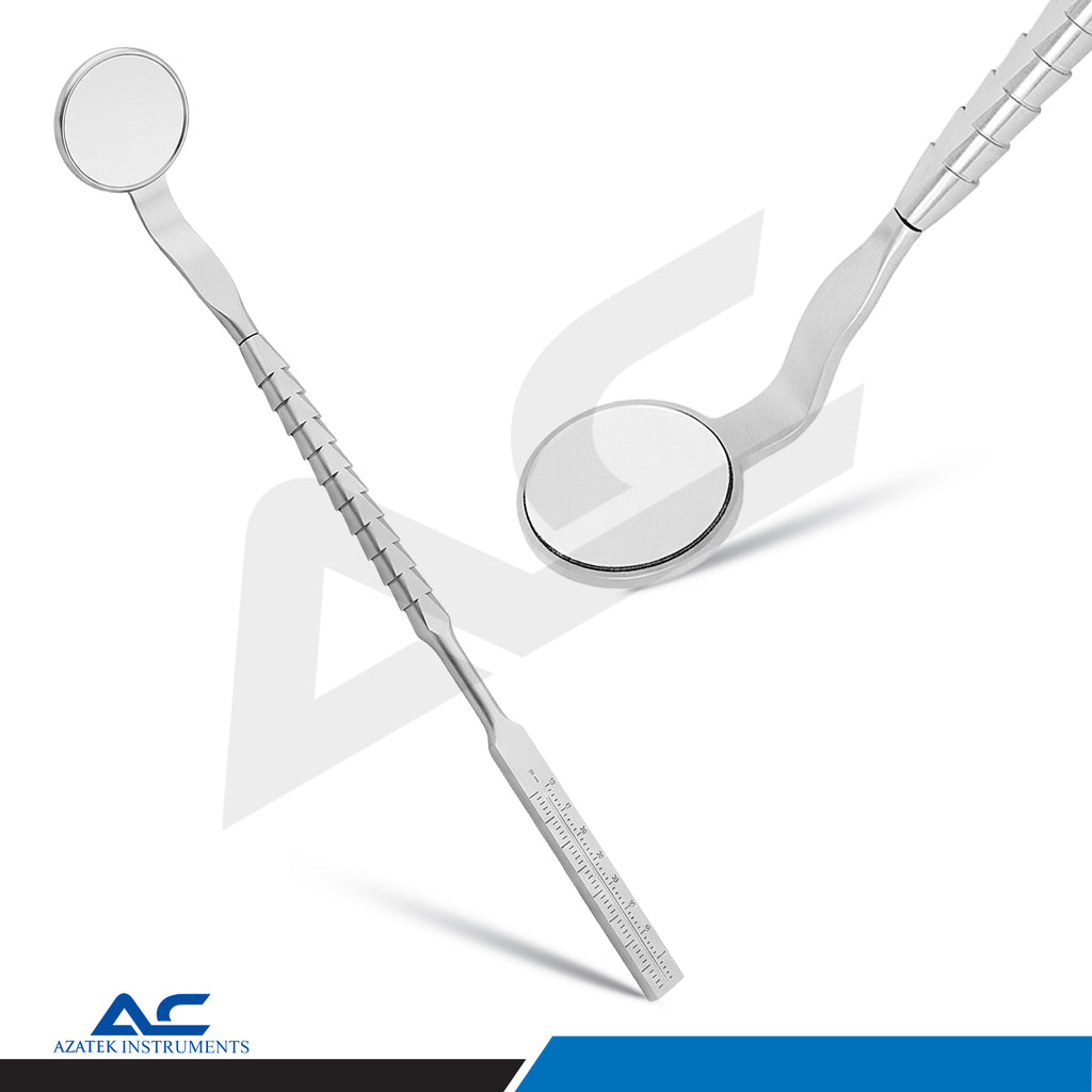 Front view of the Azatek No. 5 professional dental mouth mirror showing its reflective surface and handle
