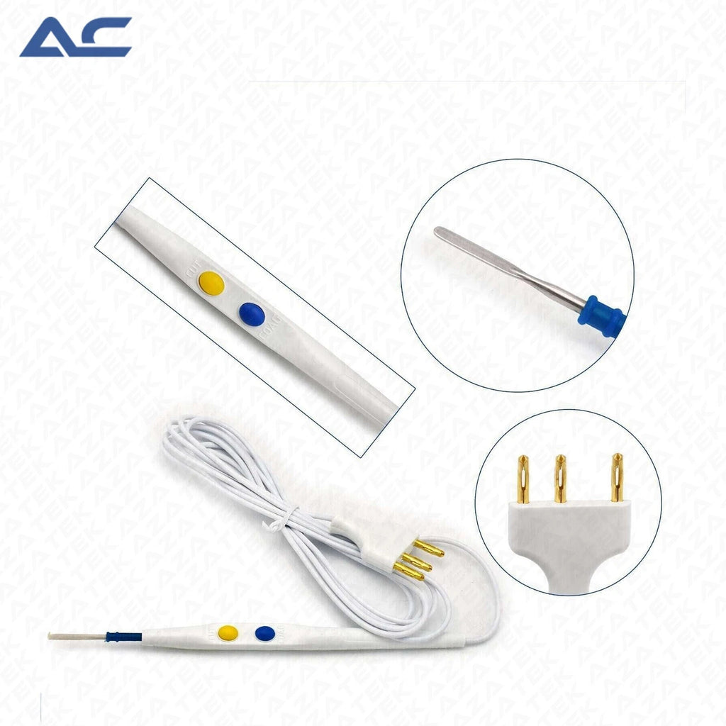Close-up of ergonomic electrosurgical monopolar pencil with cut and coagulation control buttons