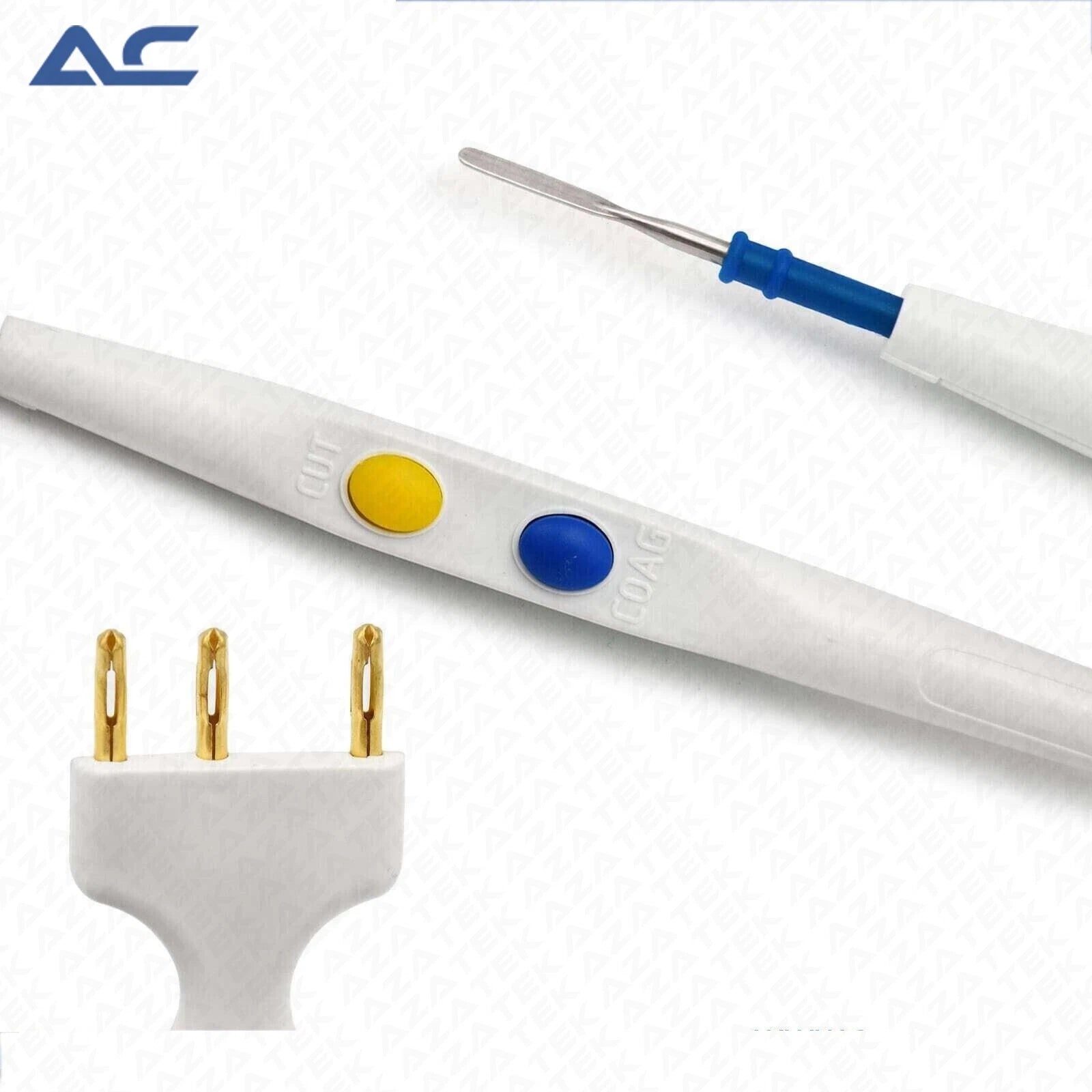 Side view of sterile single-use electrosurgical monopolar pencil for surgical procedures